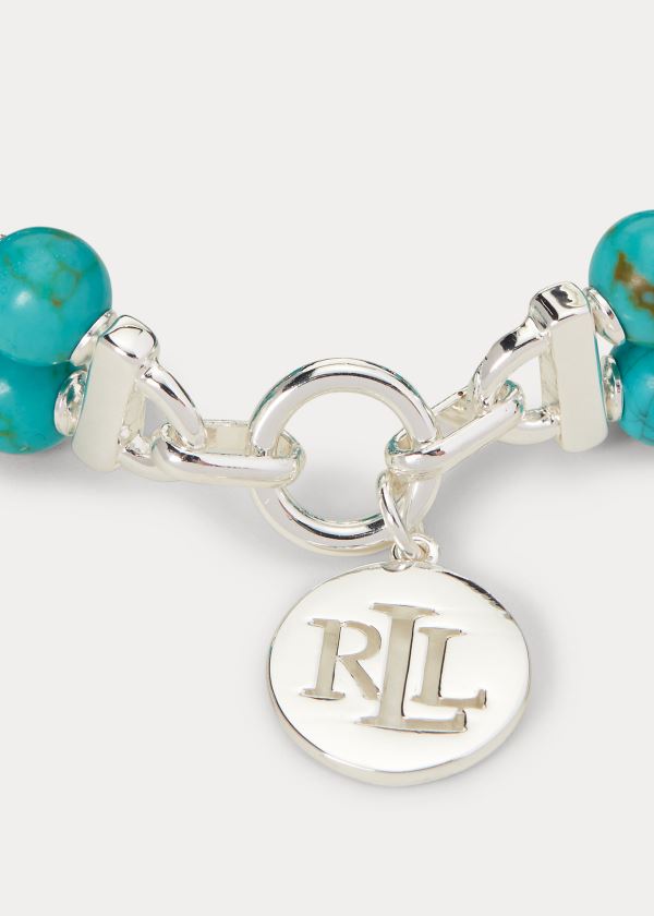 Women's Ralph Lauren Turquoise-Bead Logo Bracelet | 307519JNO